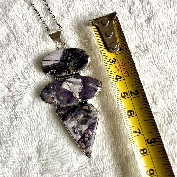 925 Triple Purple Fluorite Pendant Necklace - Picture 2 of 4